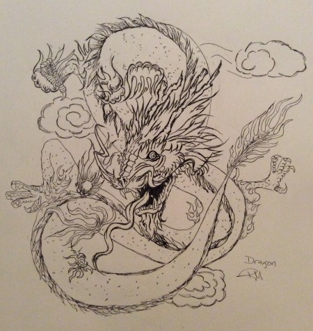 Day 31, the last day, was Dragon. I wanted to draw a traditional Japanese dragon because I've never drawn one before. I think it came out okay for a first time attempt.